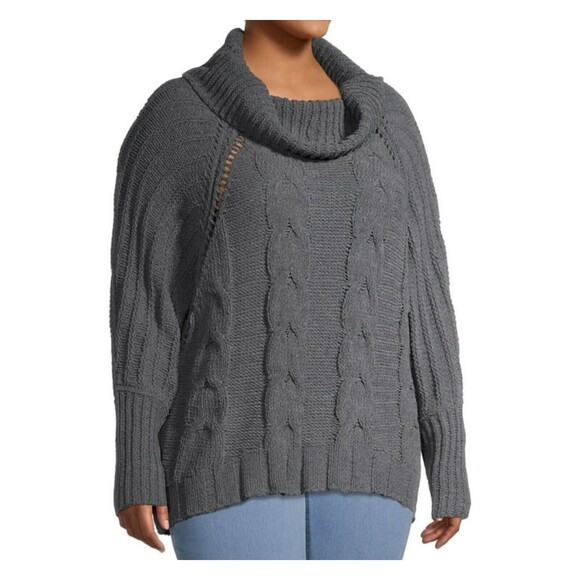 Terra & Sky Cable Knit Chenille Mock Neck Gray Sweater Size 1X - Picture 8 of 9